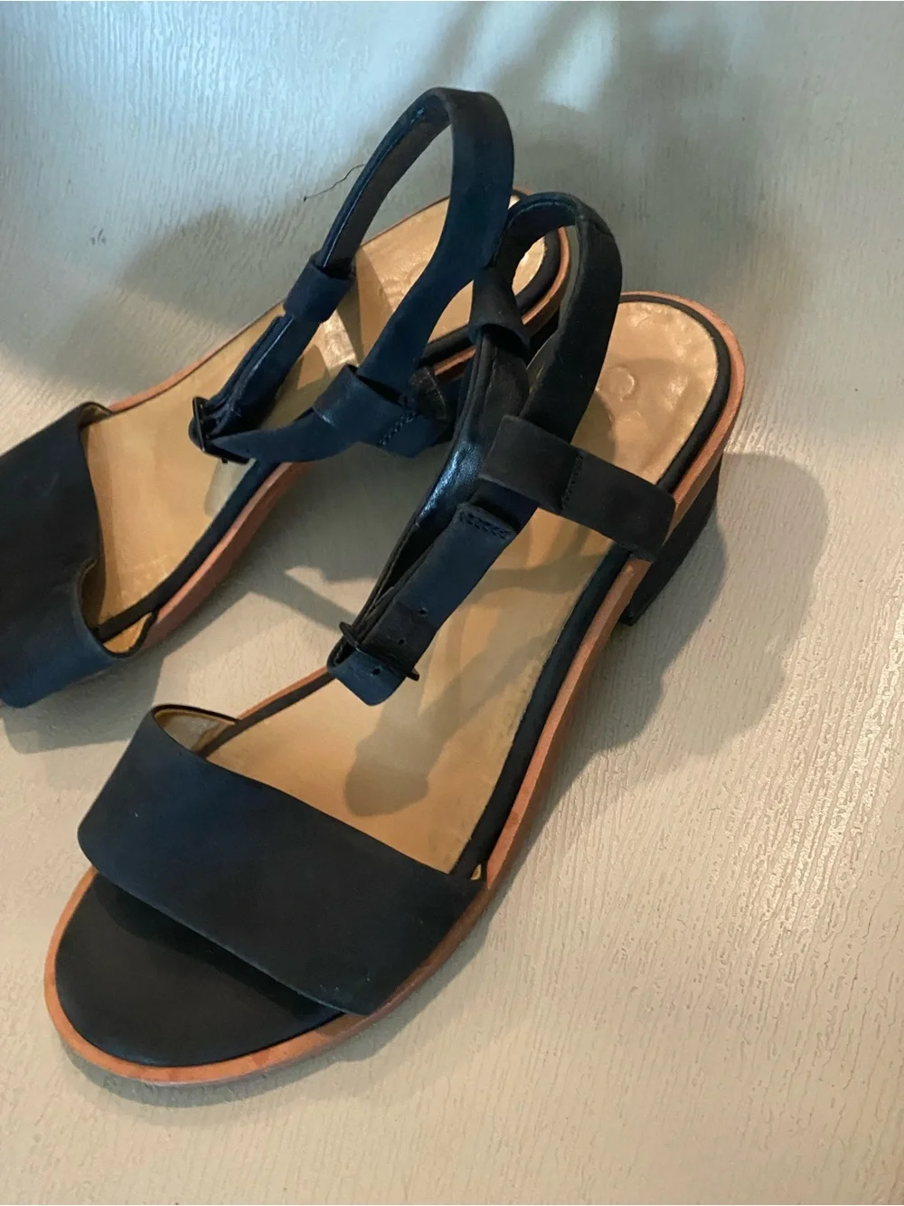 COS Black Suede Women's Low Heeled Sandals open toe ankle strap euro 41 us 10